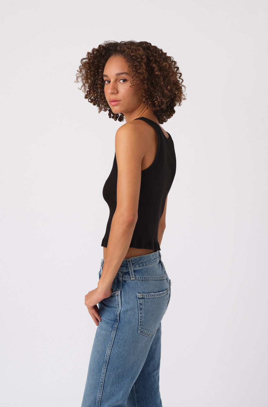 AMO Denim Crop Rib Tank in Black