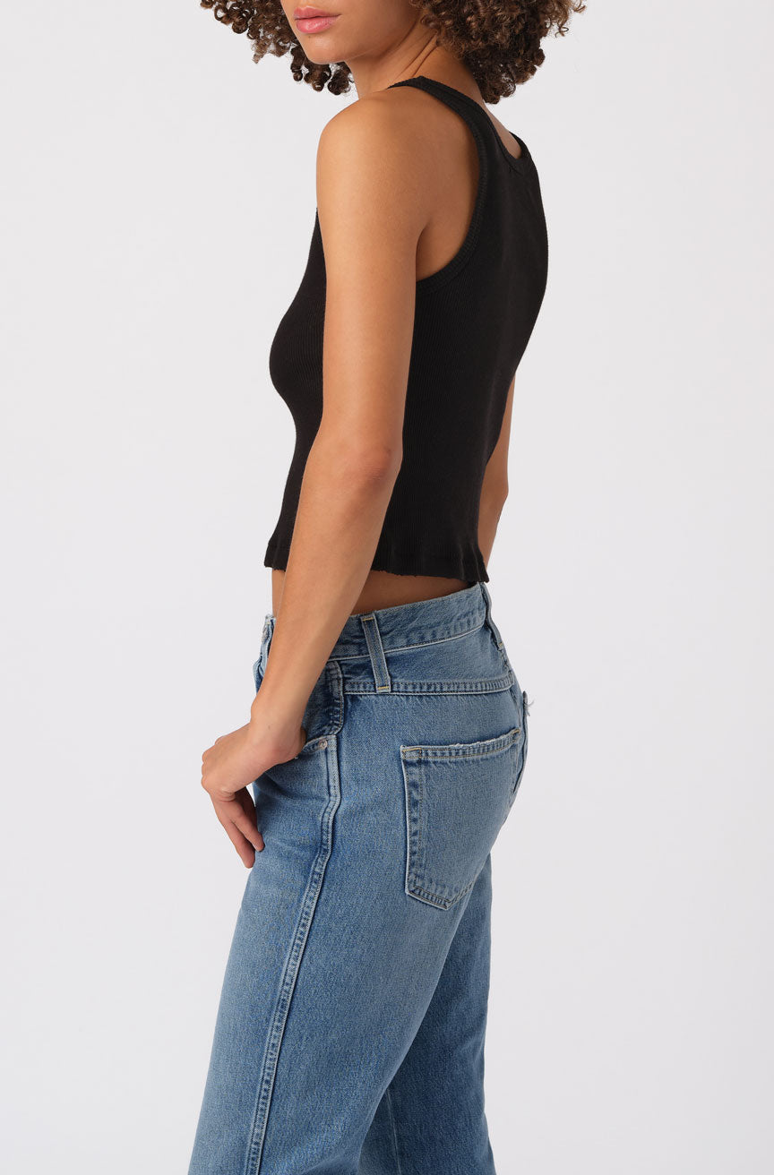 AMO Denim Crop Rib Tank in Black