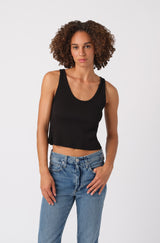 AMO Denim Crop Rib Tank in Black