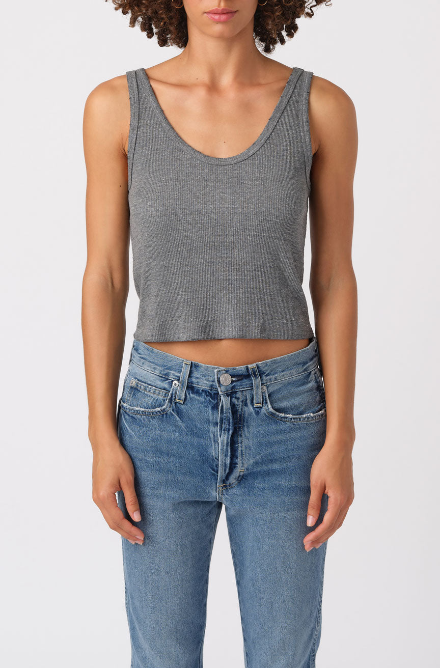 AMO Denim Crop Rib Tank in Heather Grey