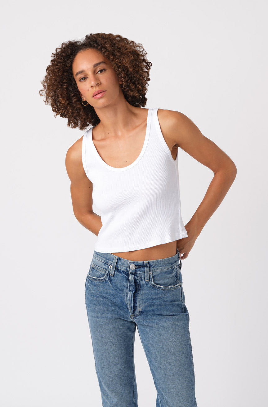 Crop Rib Tank  White