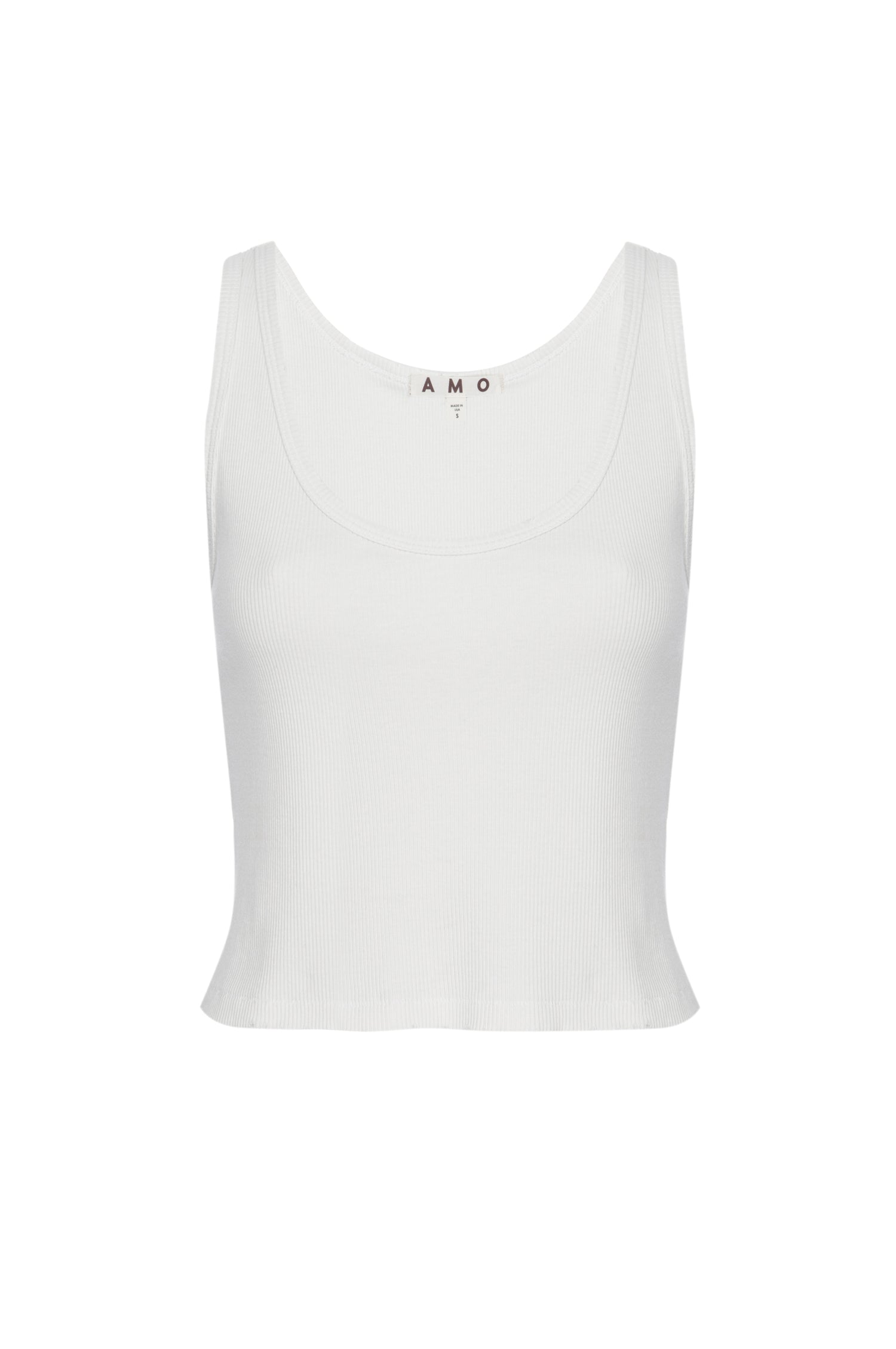AMO Denim Crop Rib Tank in White