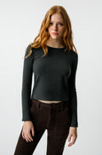 AMO Denim Slim Rib Tee in Black Heather