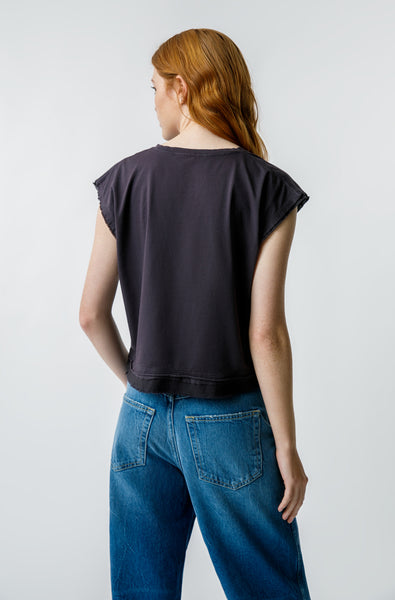 AMO Denim Feather Muscle Tee in Vintage Black