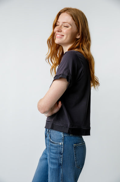 AMO Denim Feather Tee in Vintage Black