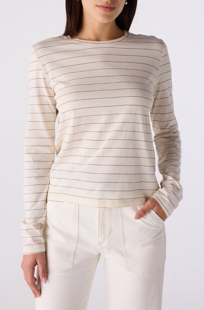 AMO Denim | Drew Long Sleeve in Bone/Grey Stripe