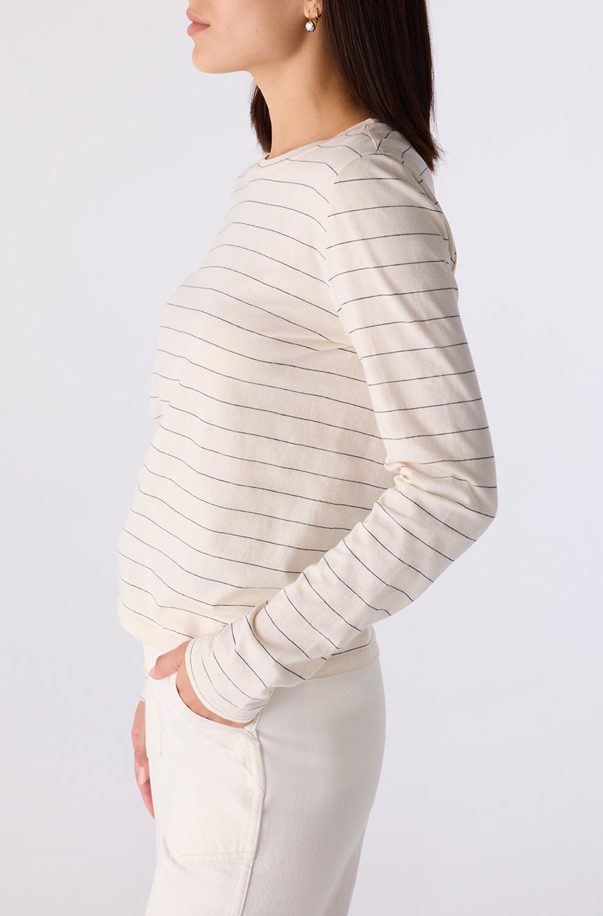 AMO Denim | Drew Long Sleeve in Bone/Grey Stripe