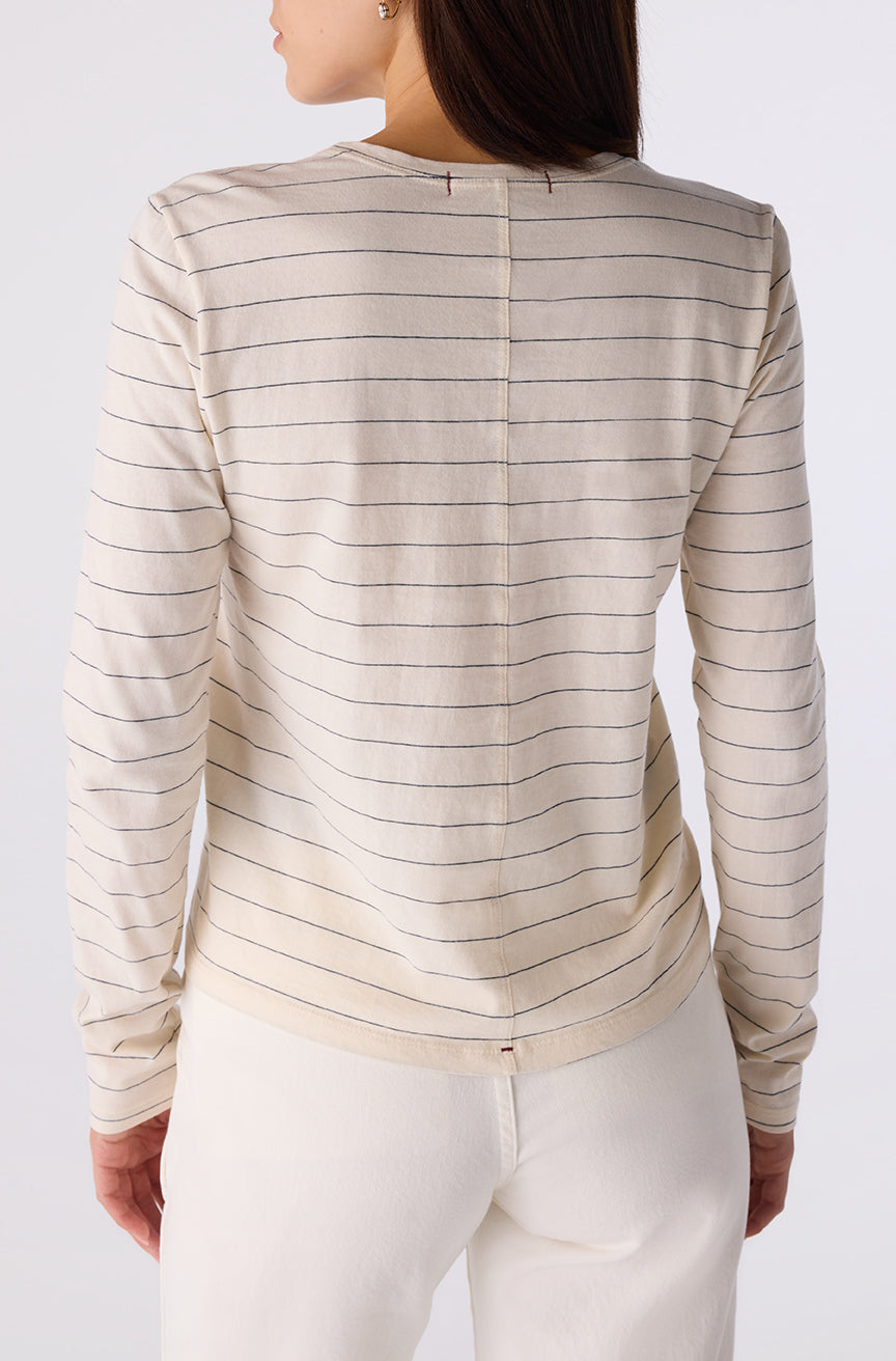 AMO Denim | Drew Long Sleeve in Bone/Grey Stripe