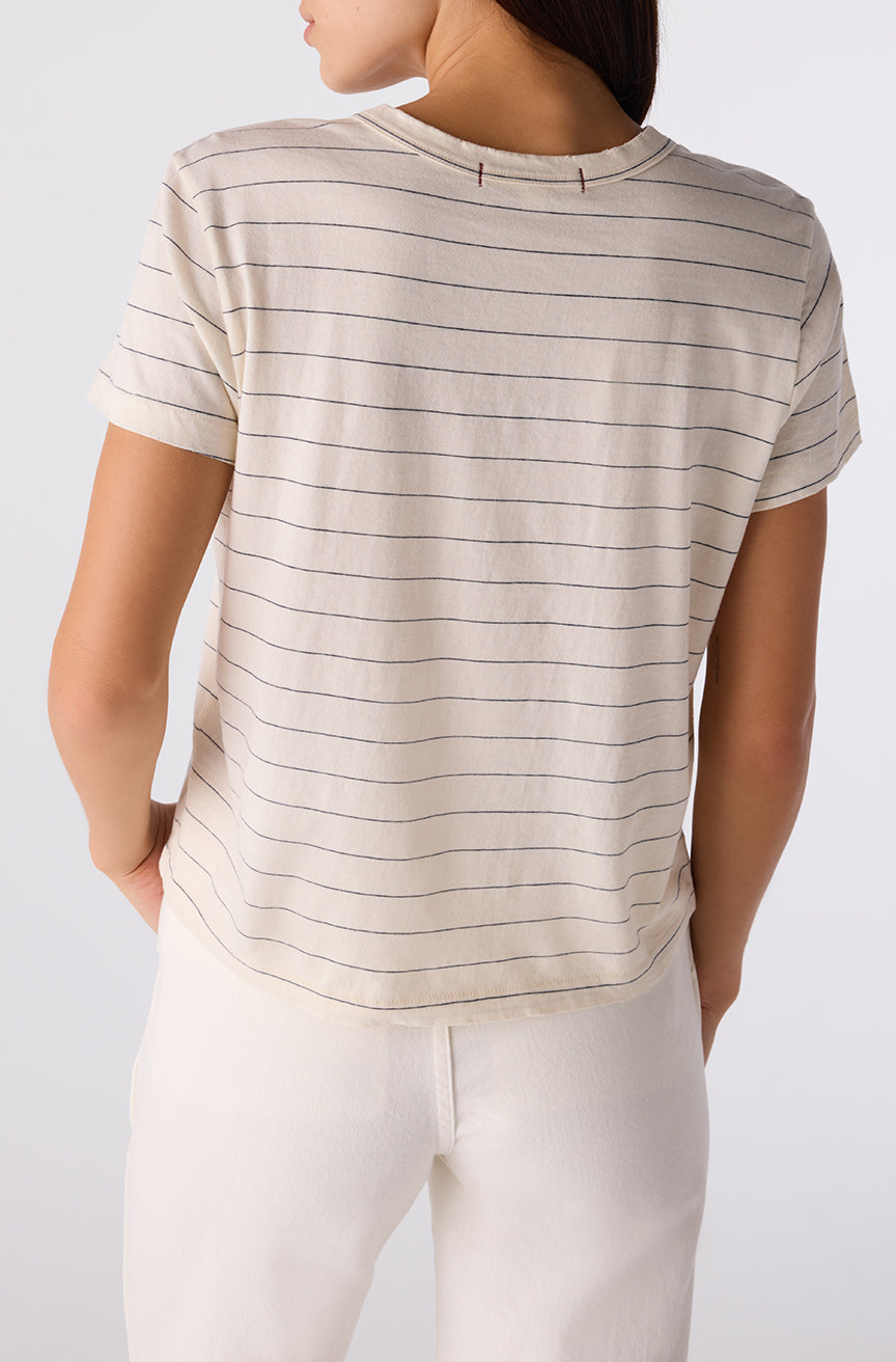 AMO Denim | Lovey Tee in Bone/Grey Stripe