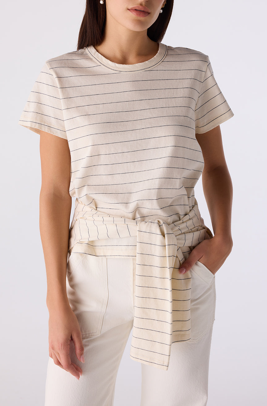 AMO Denim | Lovey Tee in Bone/Grey Stripe