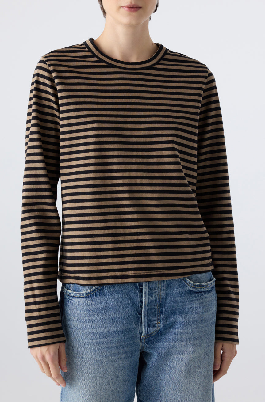 AMO Denim | Love Long Sleeve Tee in Sand/Black Stripe