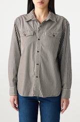 AMO Denim | Lauren Shirt in Mocha/Storm Stripe