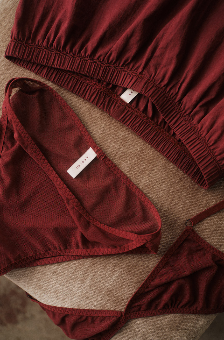 AMO Denim x KYE | Daily Triangle Bra + Mies Brief + Recline Pant in Burgundy