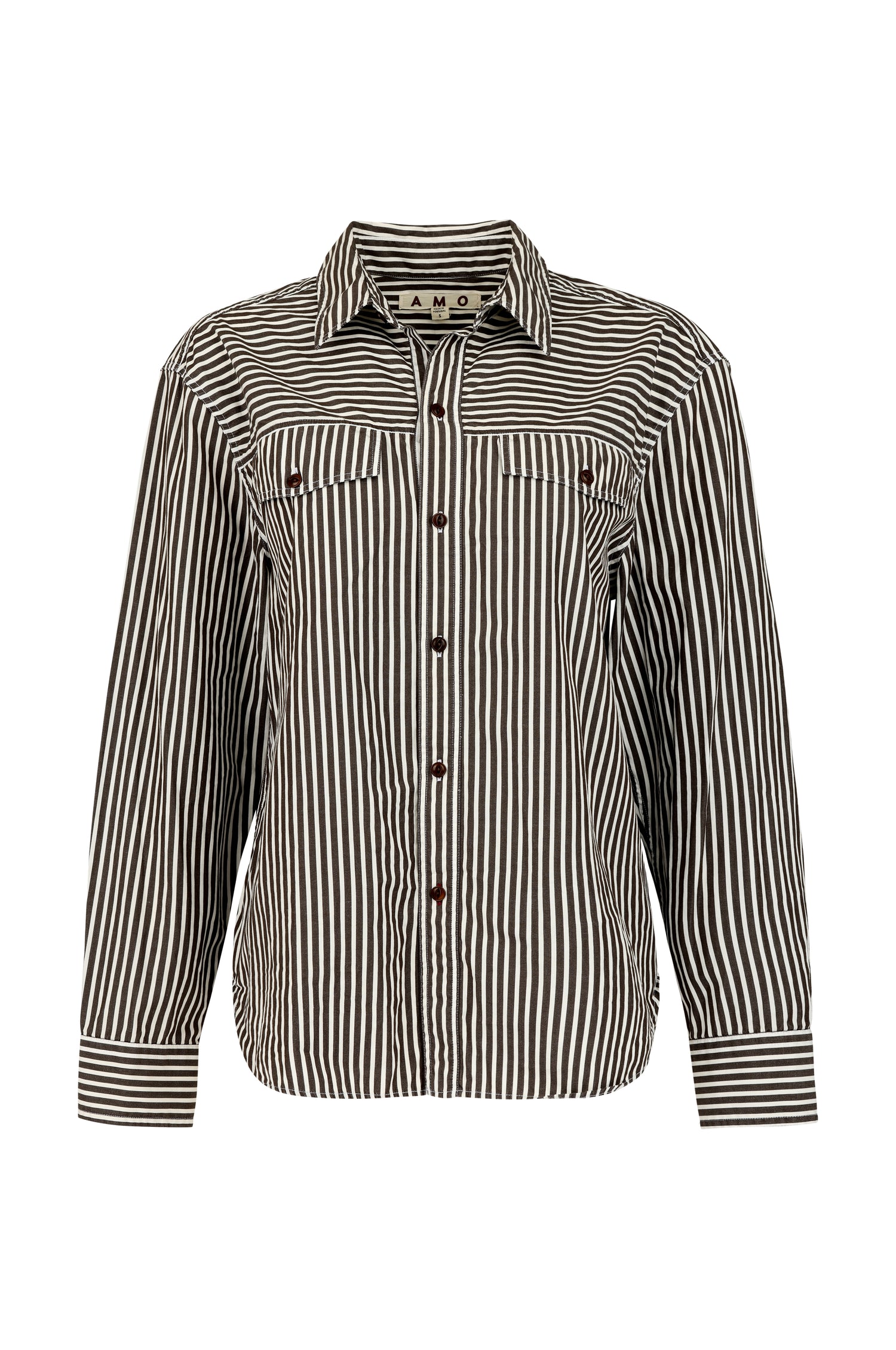 AMO Denim | Lauren Shirt in Mocha/Storm Stripe