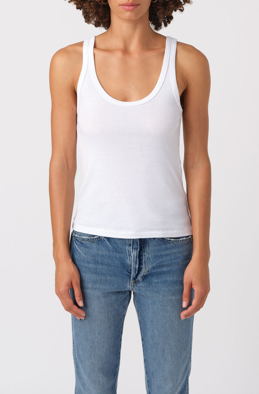 AMO Denim Layering Tank in White