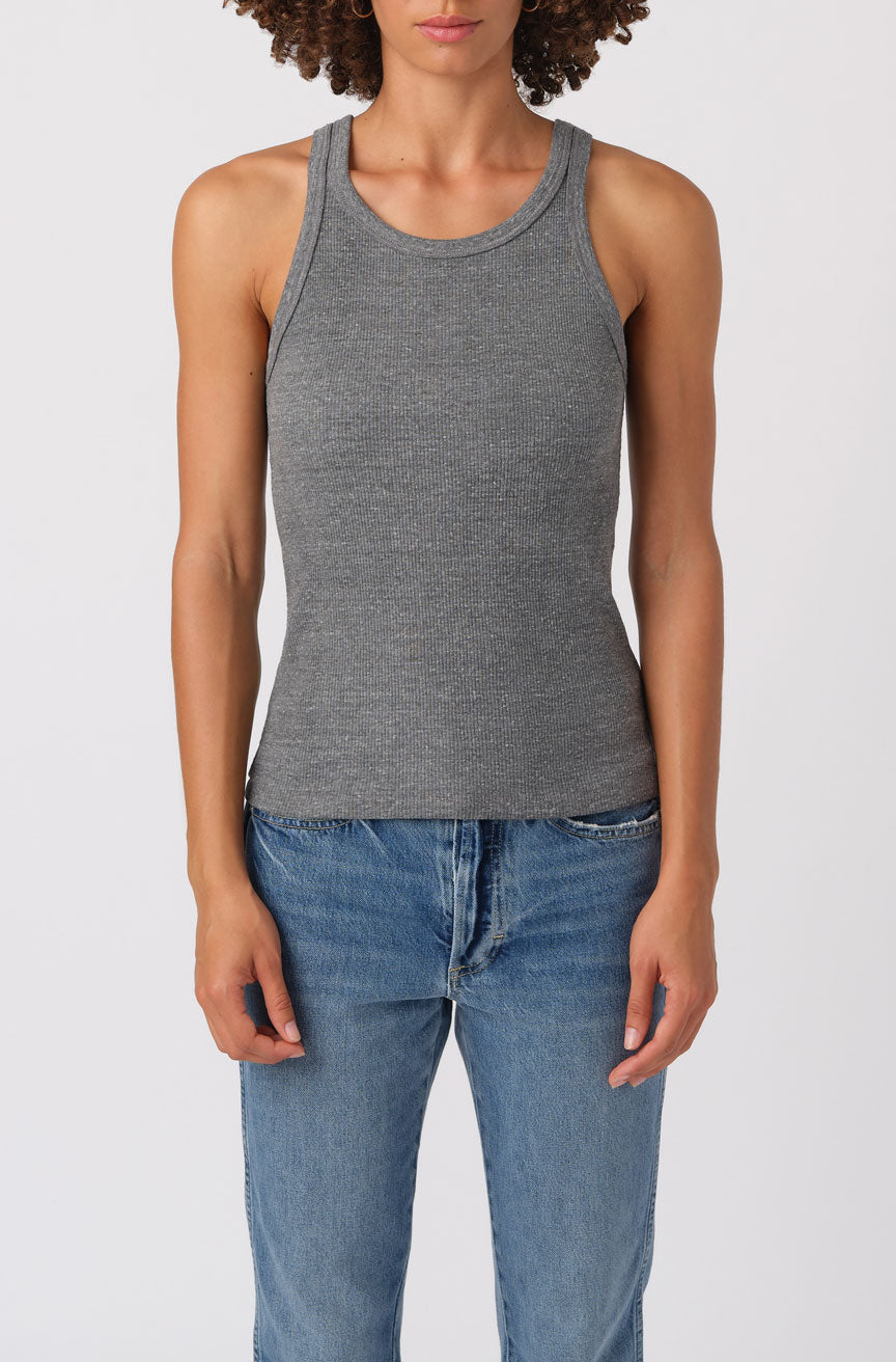 AMO Denim Long Rib Tank in Heather Grey