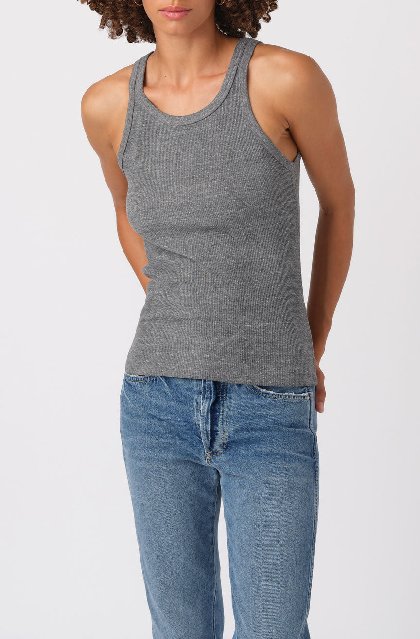 AMO Denim Long Rib Tank in Heather Grey