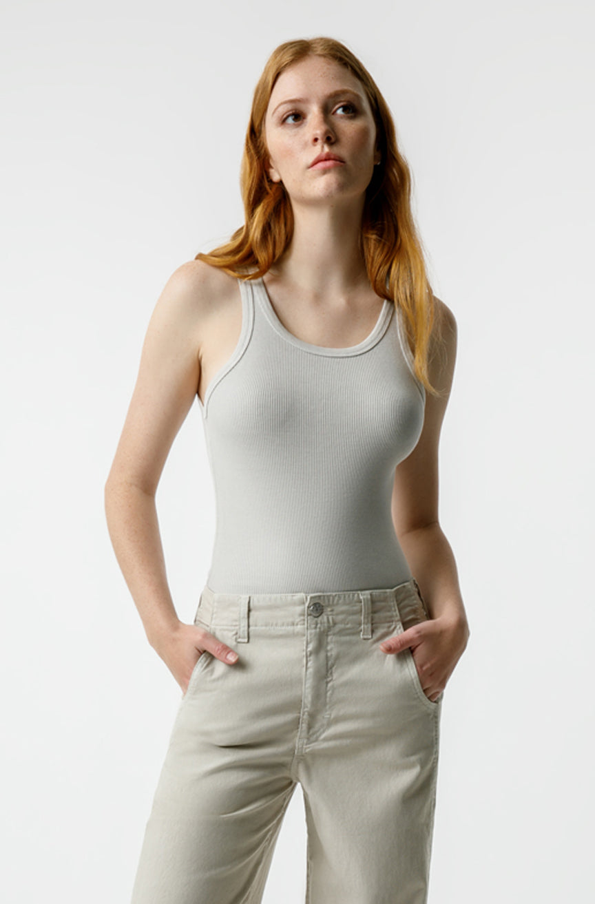 AMO Denim Long Rib Tank in Pumice