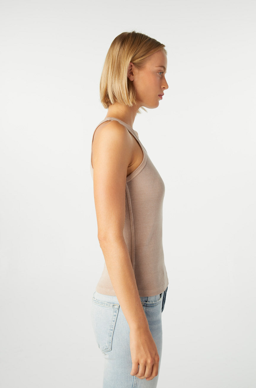 AMO Denim Long Rib Tank in Taupe