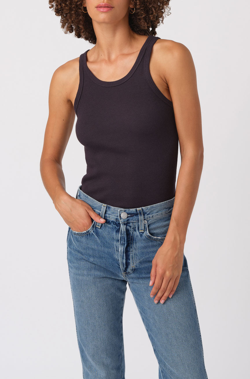 AMO Long Rib Tank in Vintage Black