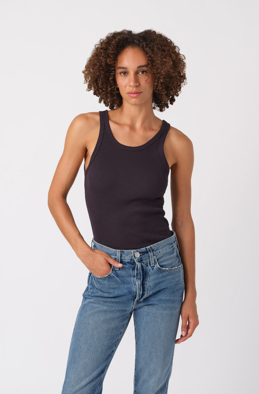 Long Rib Tank  Vintage Black