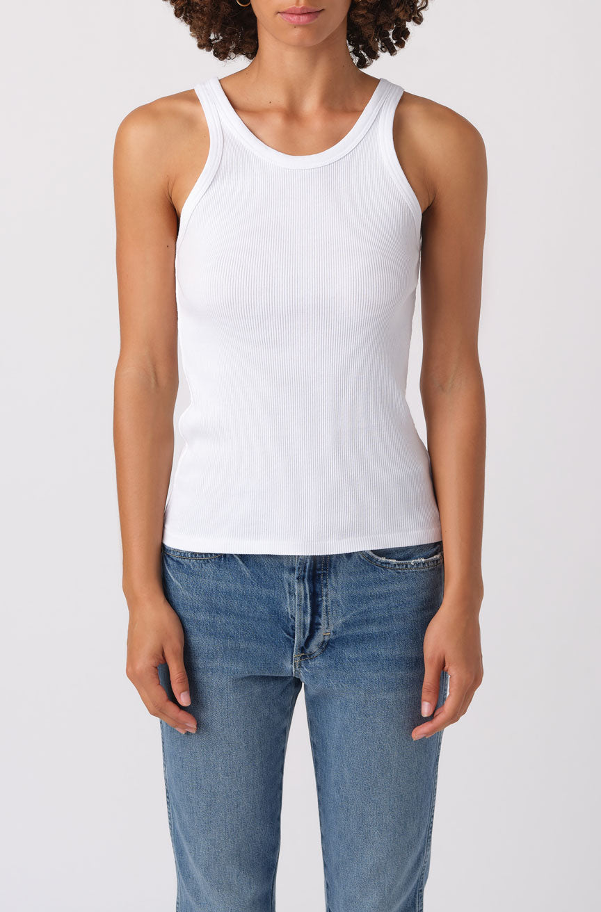 AMO Denim Long Rib Tank White
