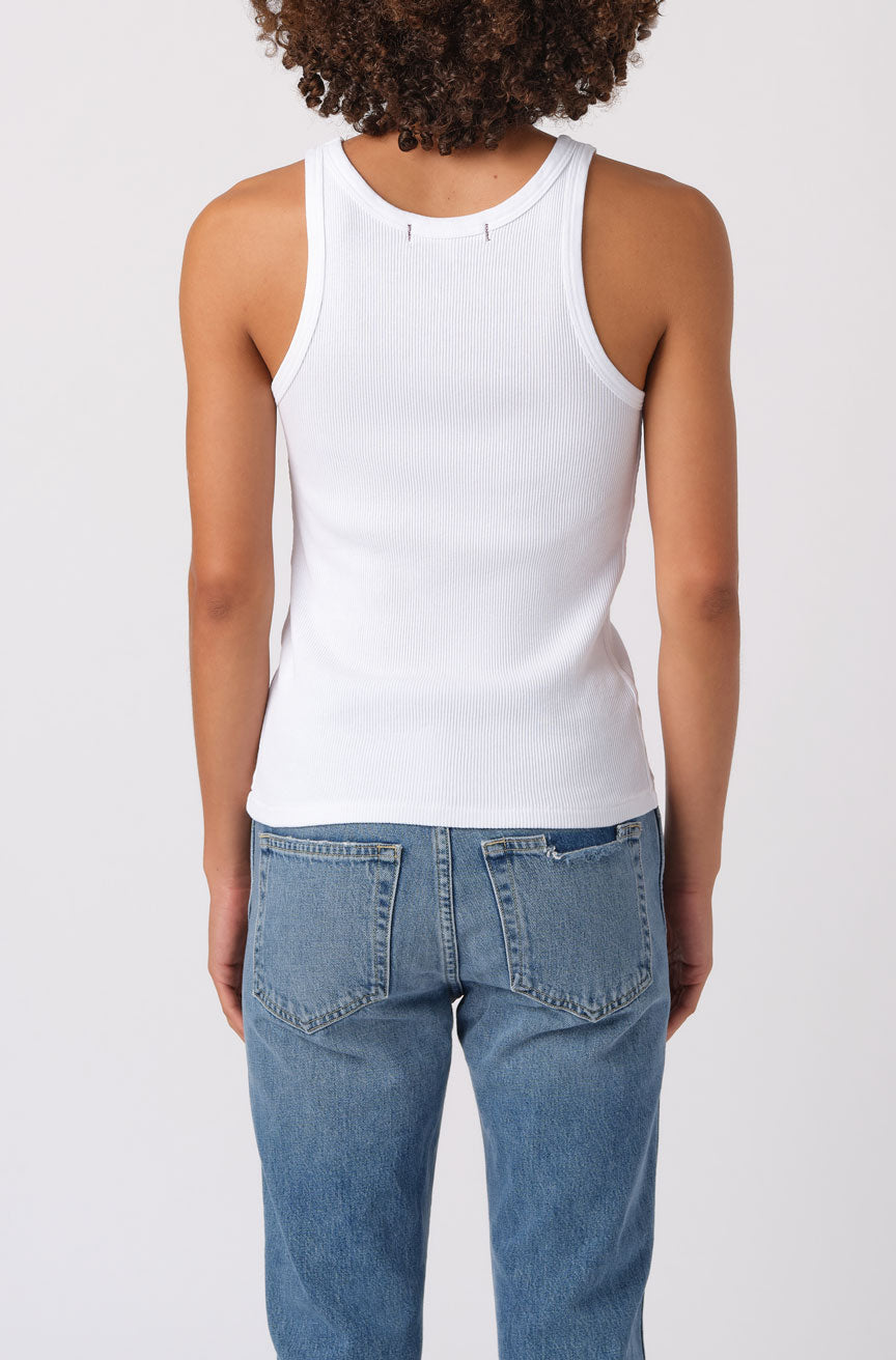 AMO Denim Long Rib Tank White