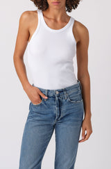 AMO Denim Long Rib Tank White