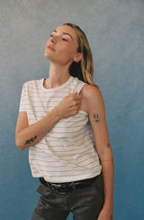 AMO Denim | Lovey Tee in Bone/Grey Stripe