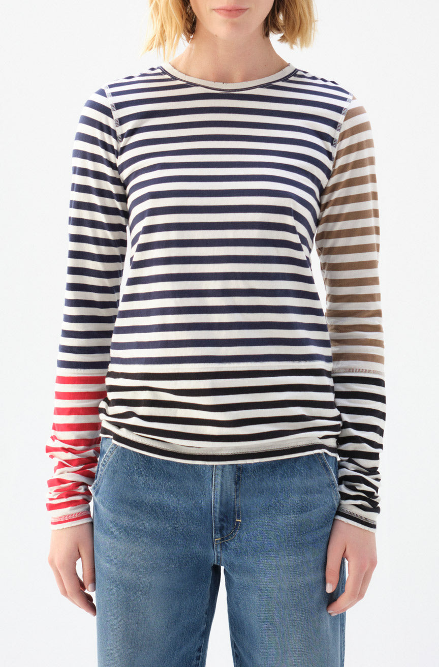 AMO Denim | Marla Tee in Bone/Neptune Multi