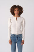 AMO Puff Sleeve Cardigan in Vintage White