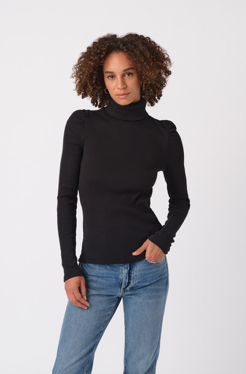 Puff Sleeve Turtleneck  Black