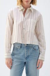 AMO Denim | Ruth Crop Shirt in Bone/Neptune Multi