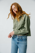 AMO Denim Ruth Crop Shirt in Tea Leaf