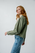 AMO Denim Ruth Crop Shirt in Tea Leaf