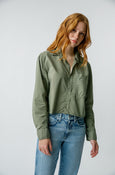 AMO Denim Ruth Crop Shirt in Tea Leaf