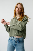 AMO Denim Ruth Crop Shirt in Tea Leaf