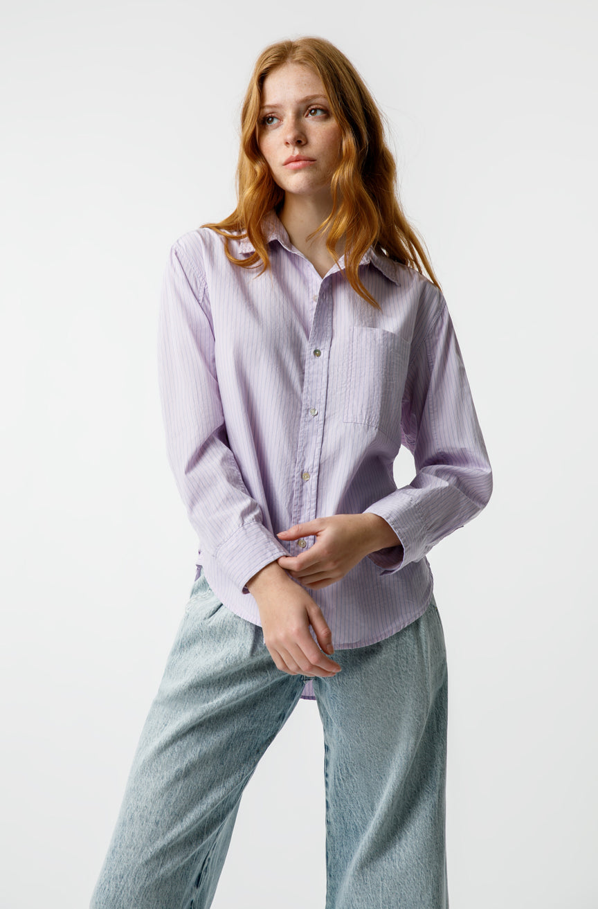 AMO Denim Ruth Oversized Shirt in Lilac Stripe