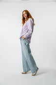 AMO Denim Ruth Oversized Shirt in Lilac Stripe