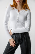 AMO Denim Sassy Rib Henley in White