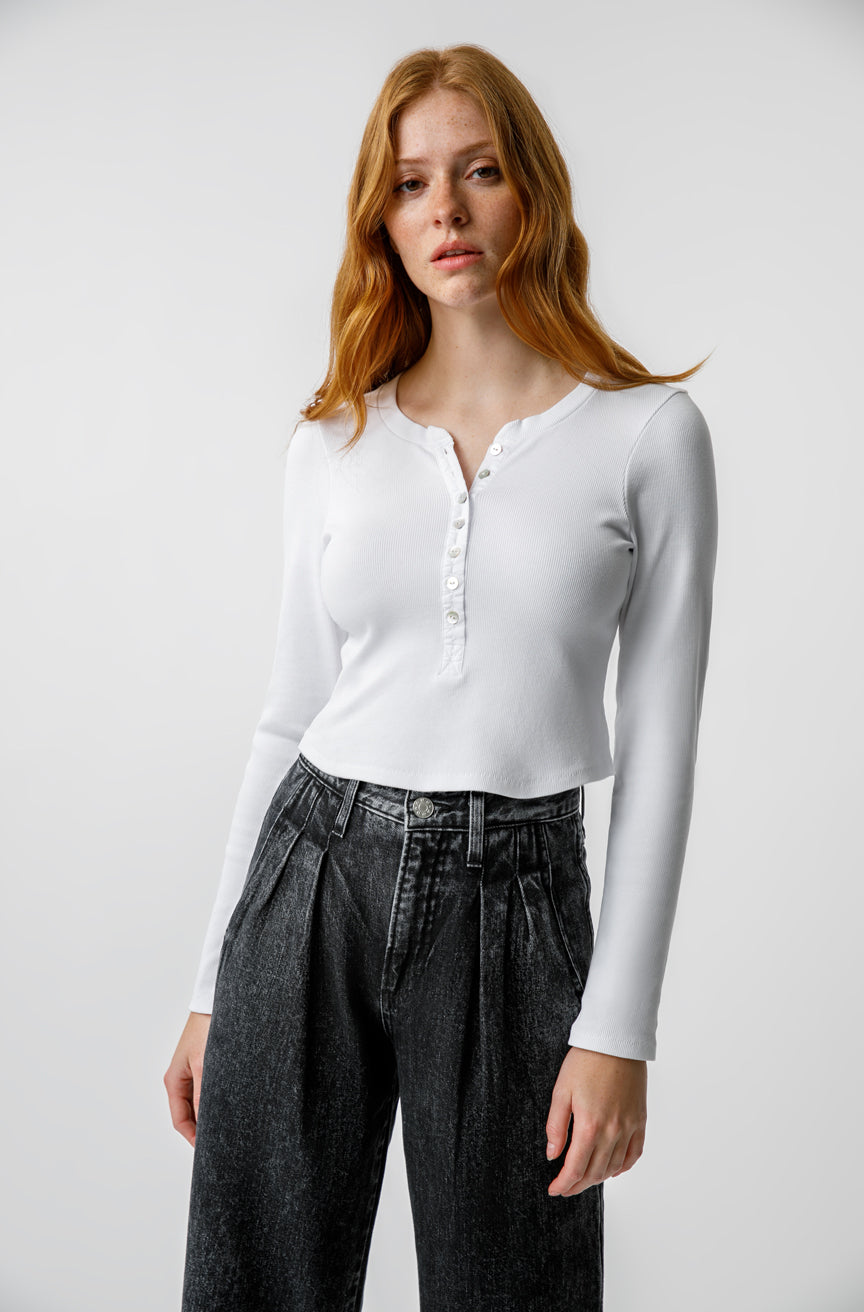 AMO Denim Sassy Rib Henley in White