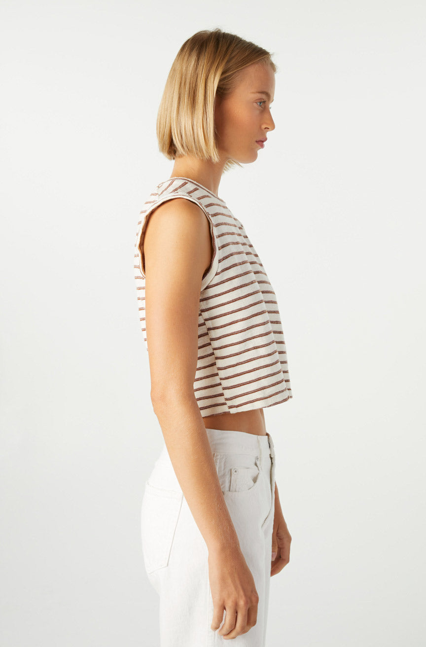 AMO Denim Sleeveless Babe Tee in Bone