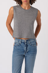 AMO Denim Sleeveless Babe Tee in Heather Grey 