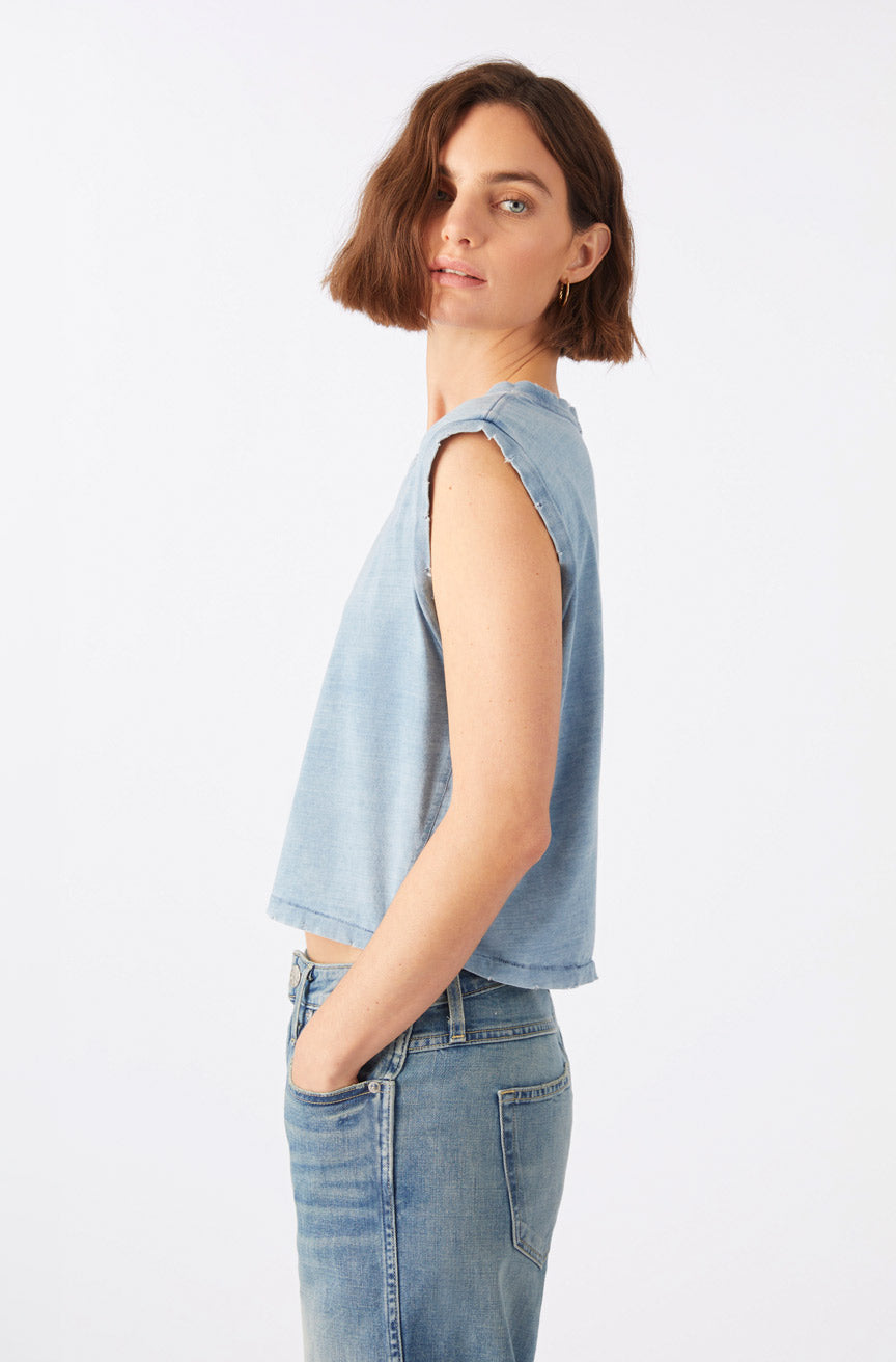 AMO Denim | Sleeveless Babe Tee in Indigo Stone Wash