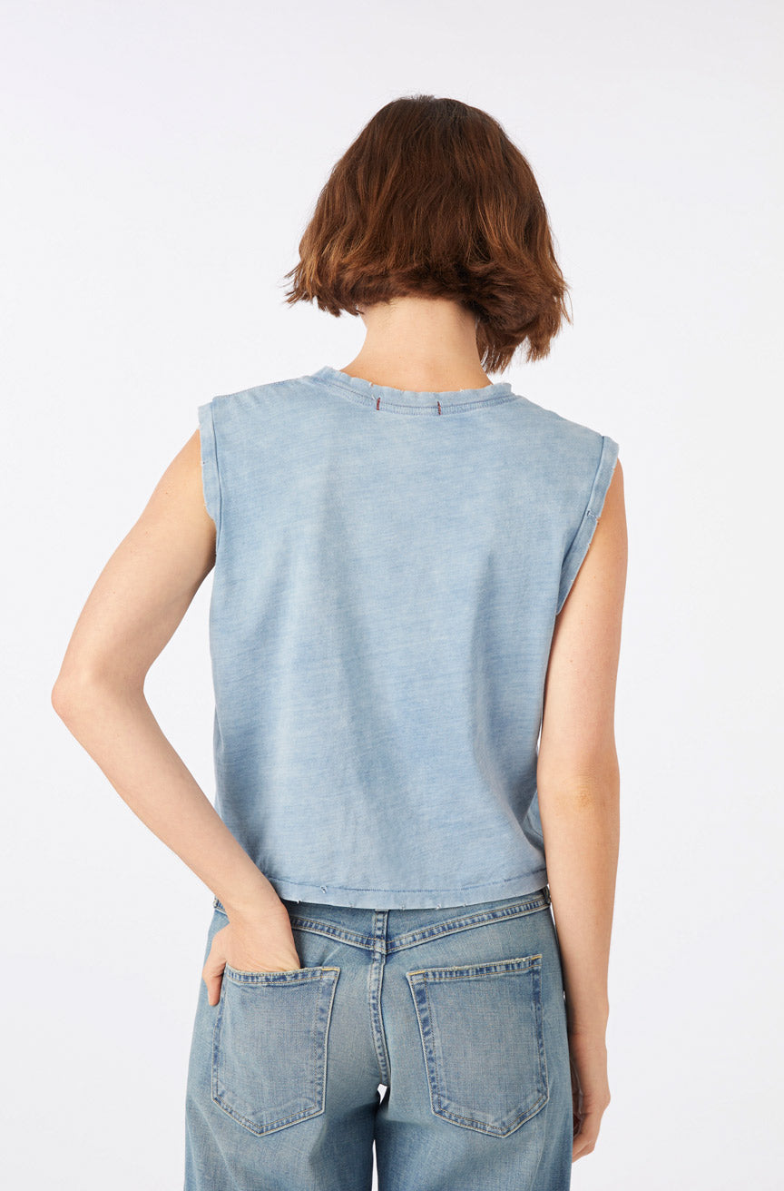 AMO Denim | Sleeveless Babe Tee in Indigo Stone Wash