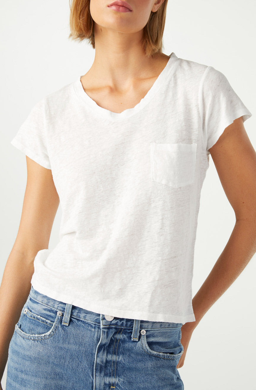 AMO Denim Sweetness V Neck in White
