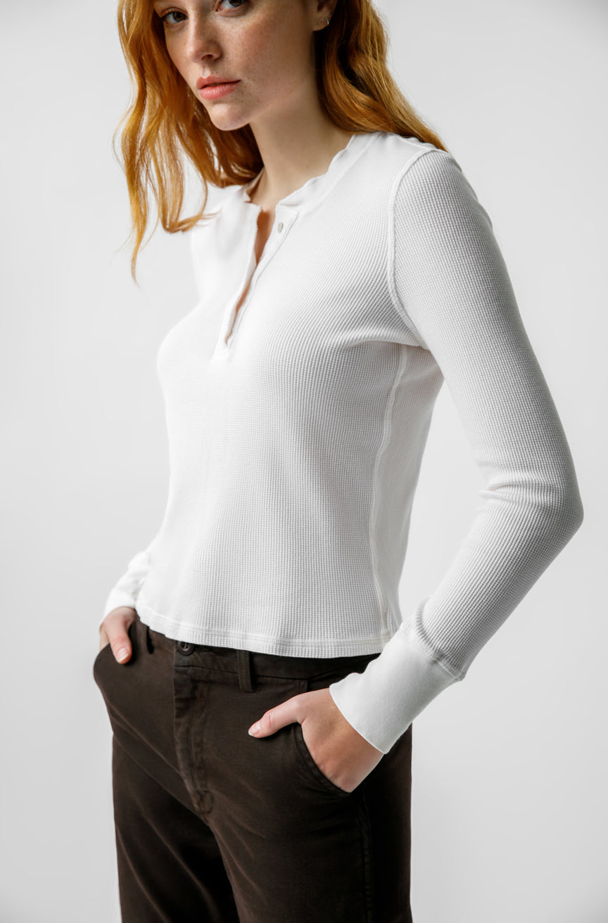 Long Sleeve Cropped Thermal Henley