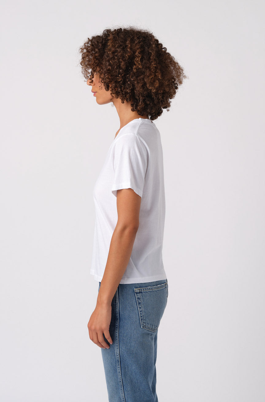 AMO Denim V-Neck Tee in White