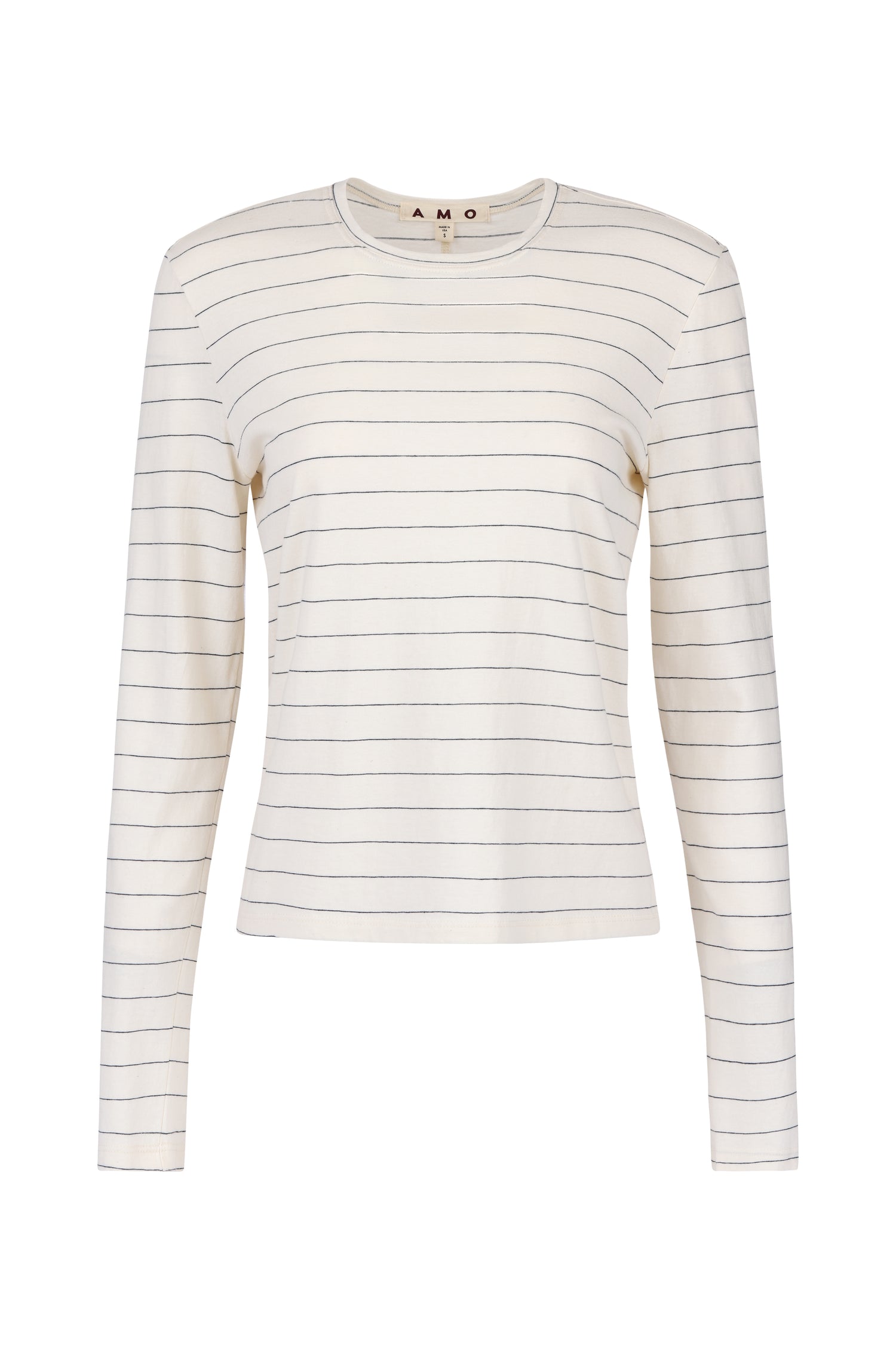 AMO Denim | Drew Long Sleeve in Bone/Grey Stripe