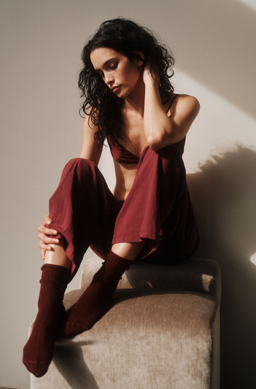 AMO Denim | Soft Rib Sock in Burgundy